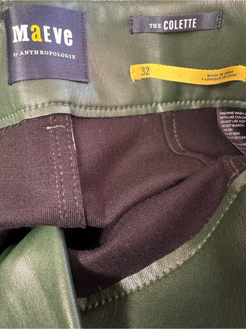 Anthropologie Maeve The Colette Faux Viscose Leather Wide-Leg Pants Green Sz 32 - Picture 5 of 9